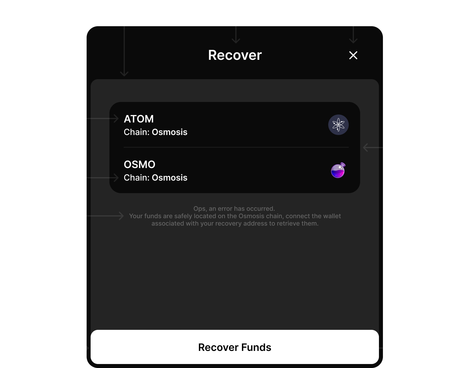 Recover tokens screen image