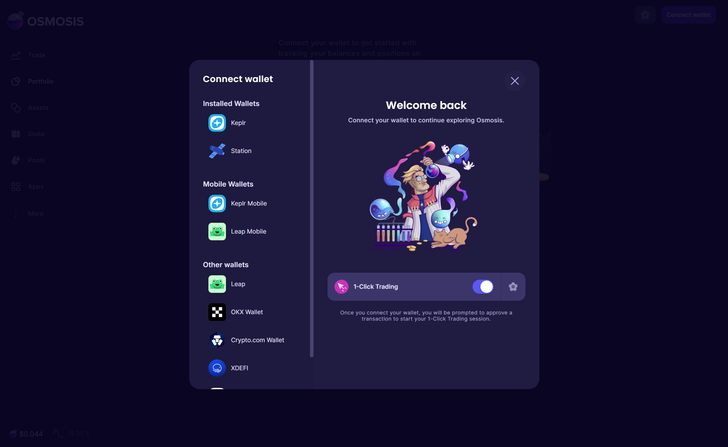 Connecting a wallet to Osmosis