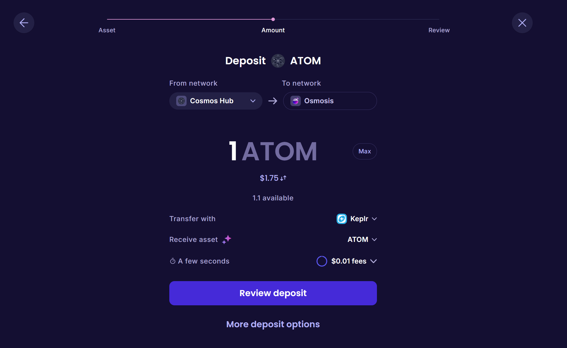 Entering the deposit amount