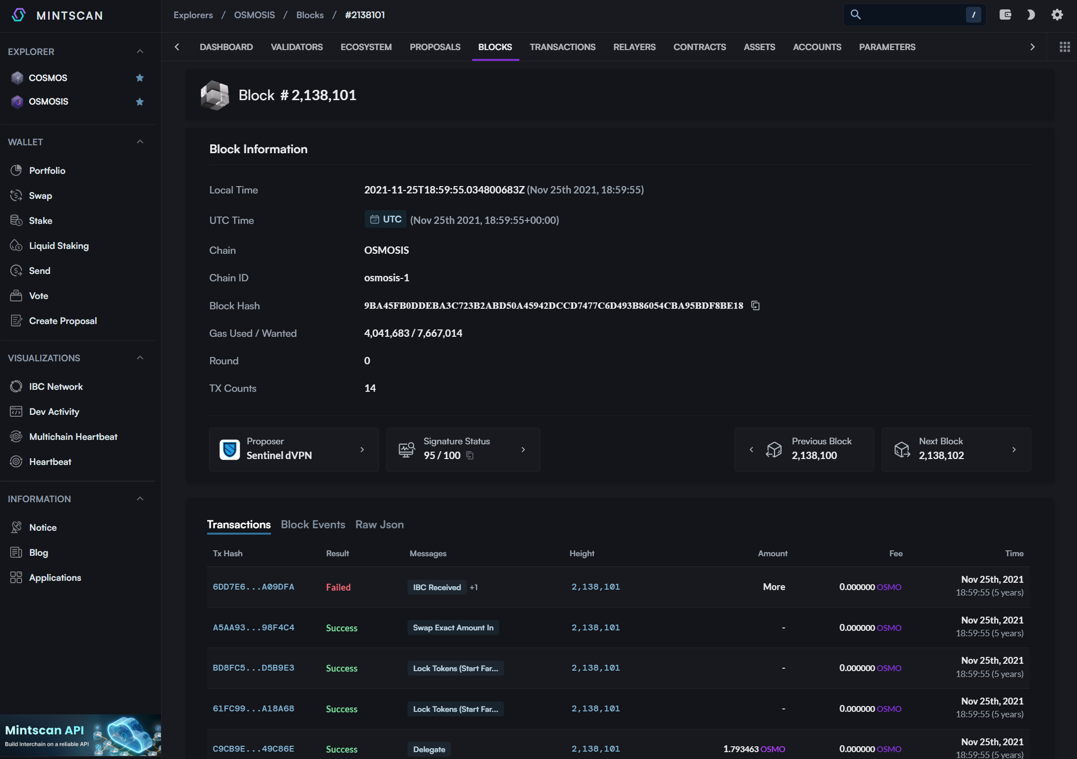 Finding a block height's date on Mintscan