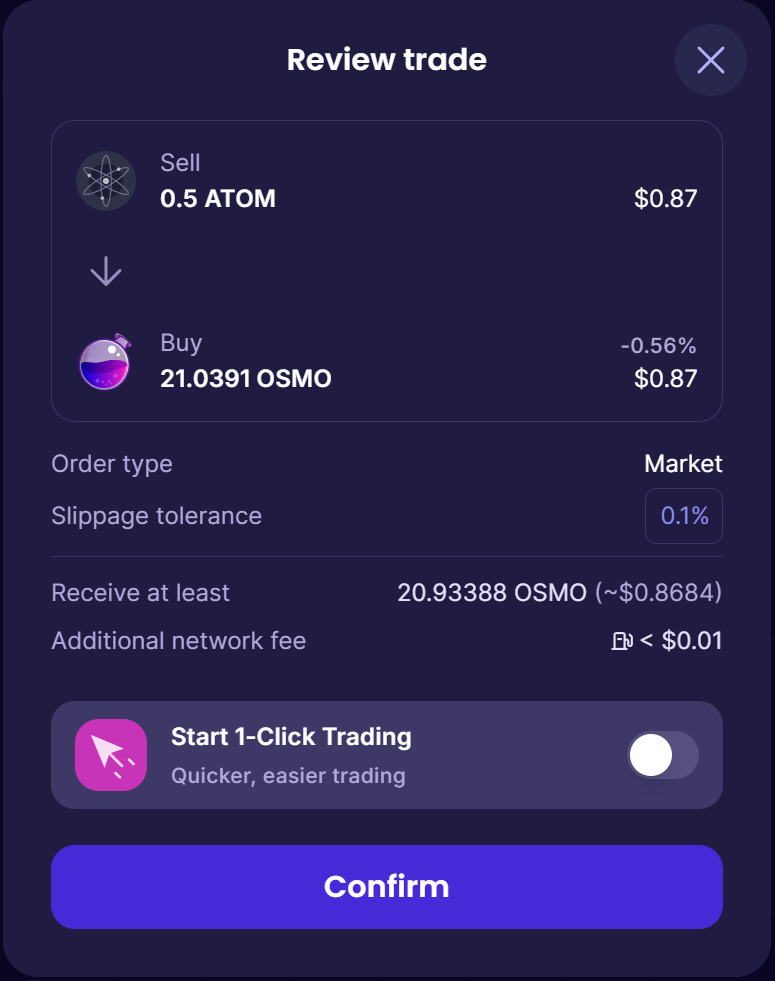 Confirming a swap